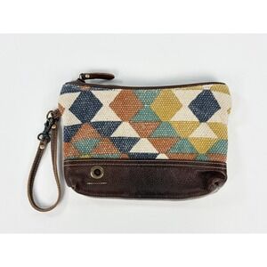 Myra Bag S-1912 Traveler's Choice Pouch Aztec Canvas Leather Wristlet Clutch